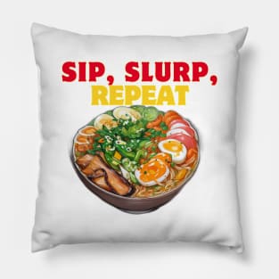 Ramen Slurp Sip Japan Vintage Japanese Katakana Pillow