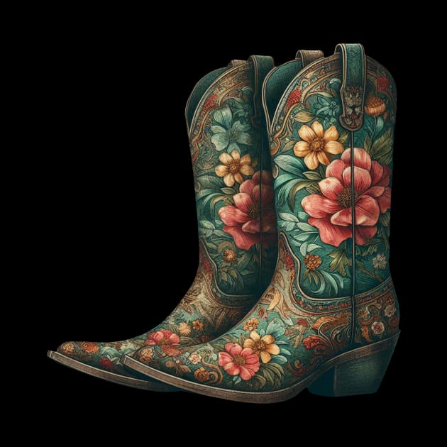cowboy boots with flowers by PinScher