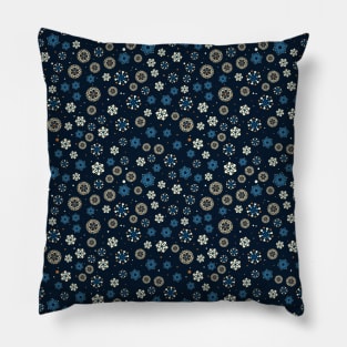 Bright Blue Orange Yellow and White Snowflakes Pattern Pillow