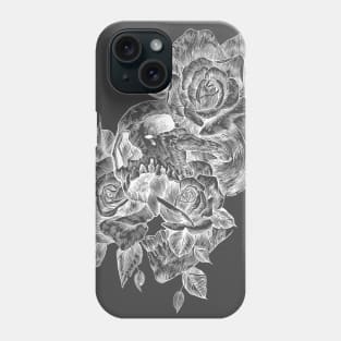 White line art skull and roses Phone Case