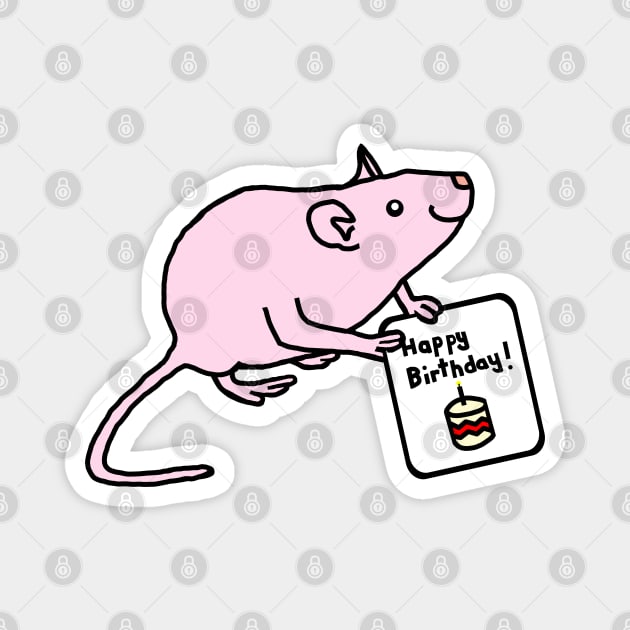 Cute Pink Rat says Happy Birthday Magnet by ellenhenryart