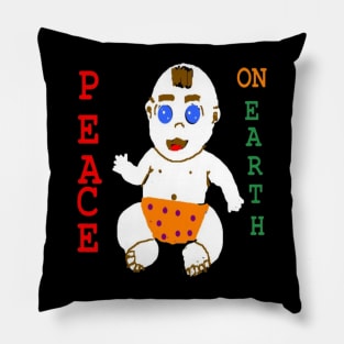 Baby Peace on Earth on Black Background Pillow