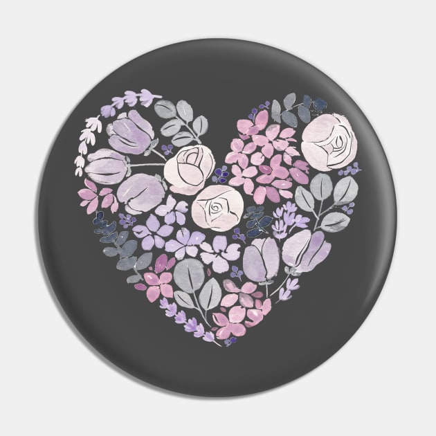 Purple Floral Heart Watercolour Pin by Flowering Words