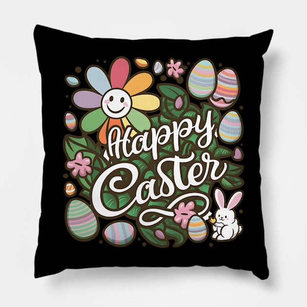 Happy Easter Bunny And Cat And Dog Mom Dad Boys Girls kids Pillow by Pikalaolamotor