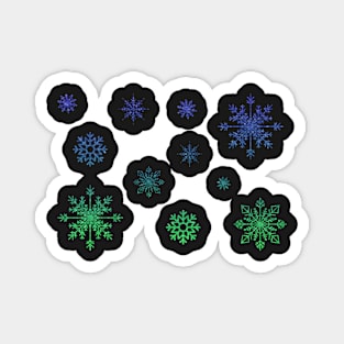 Ombre Blue Green Faux Glitter Snowflakes Magnet