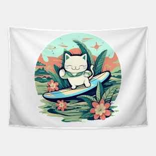 Happy Tropical Surf Kitty Tapestry