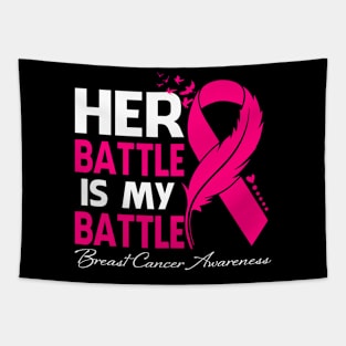 Her Battle Is My Battle Breast Cancer Awareness Feather Tapestry