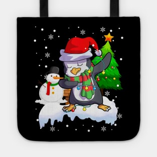 Santa Christmas Dabbing Through The Snow Dabbing Penguin Snowman Christmas Lights Tote