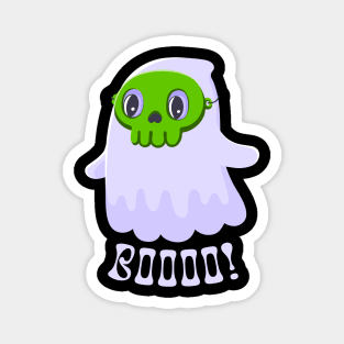 Boooo! - Playful Ghost Wearing A Green Skull Magnet