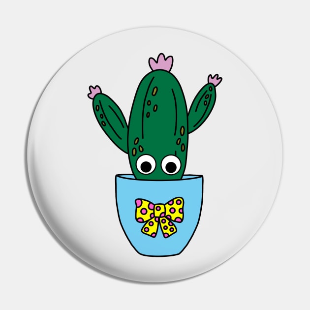 Cute Cactus Design #241: Potted Saguaro Cactus With Cute Flowers Pin by DreamCactus