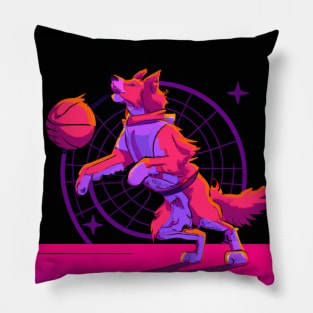 Cyberpunk Shepherd Dog Playing Basketball Pillow