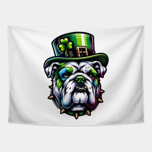 Bulldog Portrayed in Vibrant Saint Patrick's Day Art Tapestry