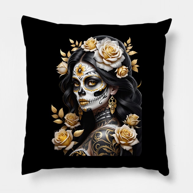 Catrina de Oro- Golden Catrina Pillow by Absinthe Society 