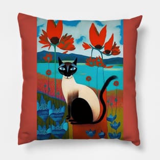 Abstract Landscape of Siamese Cat Pillow