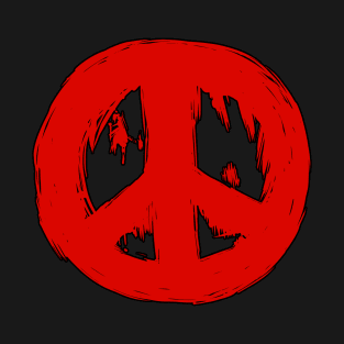Ragged Brushed Peace Sign Red T-Shirt