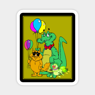 Cartoon Fantasy Abstract Alligator, Cat and Caterpillar Animal Print Magnet