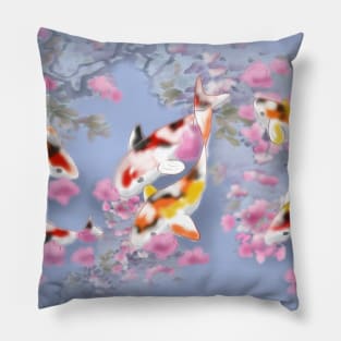 Koi carp with sakura reflections in a purple pond Pillow