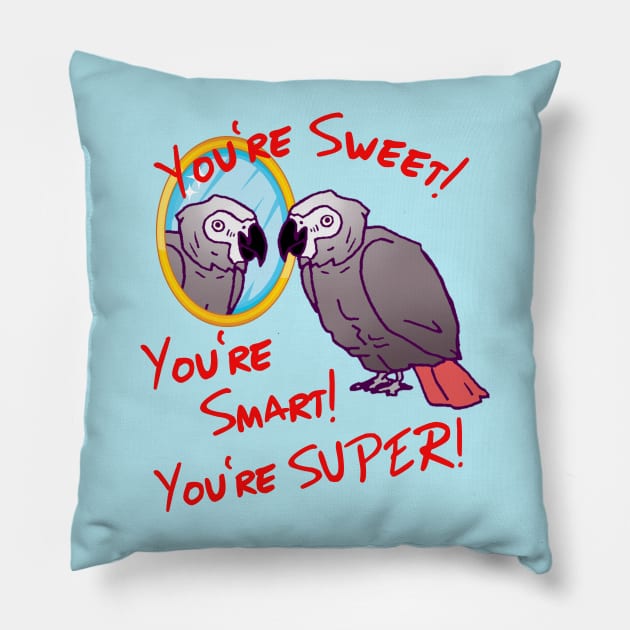 Daily Attitude Affirmations African Grey Parrot Image Pillow by Einstein Parrot