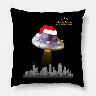 Alien Spaceship Wearing Santa Cap on Christmas Eve | UFO Sighting | Merry Christmas Pillow