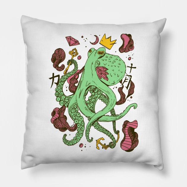 Royal Octopus - Pink and Mint Pillow by kenallouis