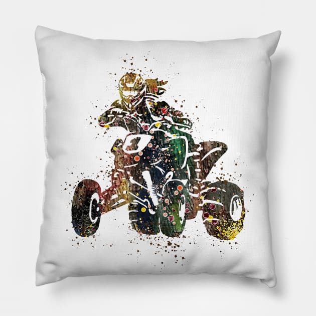 Four Wheeler ATV Riding Girl Watercolor Pillow by LotusGifts