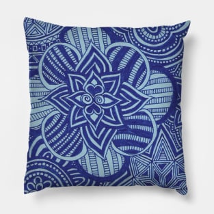 Cobalt Floral Snowflakes Pillow