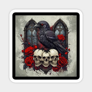 Raven's Gothic Elegy With Roses Magnet