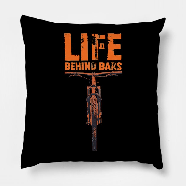 Mountain Bike T-Shirt: Life Behind Bars Funny Biking Pillow by USProudness