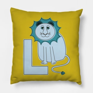 L is for Lion - Blue L Initial Pillow