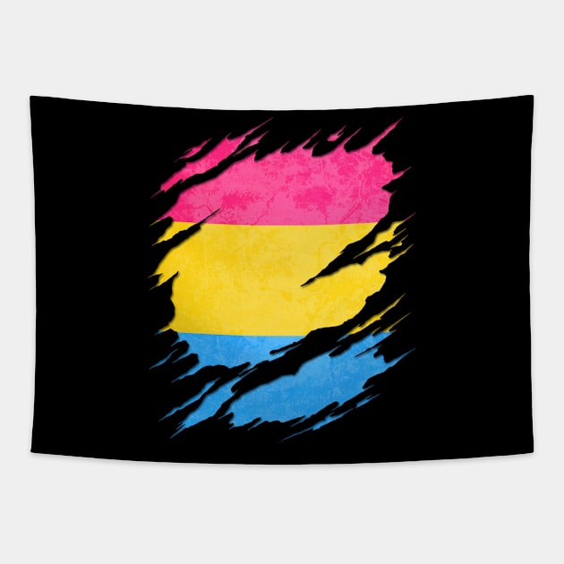 Pansexual Pride Flag Ripped Reveal Tapestry by wheedesign