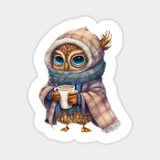 Chibi Owl Drinking Hot Chocolate Cute Baby Christmas Scarf Beanie Magnet