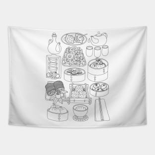 Dim Sum Line Art Tapestry