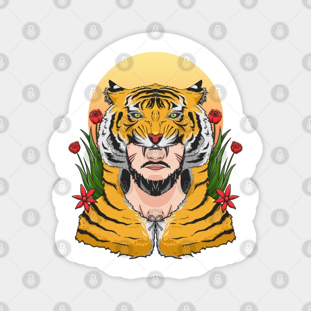 Male hunter in tiger skin robe Magnet by Wahyuwm48