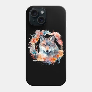 Colorful Wolf With Flowers Phone Case