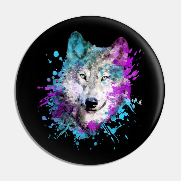 Dramabite Watercolor wolf Pin by dramabite