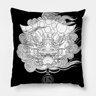 Karajishi, Japanese Design komainu, Foo dog, horimono - white Pillow