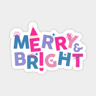 Merry and Bright Pink and Blue Christmas Magnet