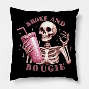 Broke & Bougie | Skeleton T Shirt Design Pillow