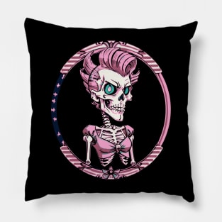 Funny Pink Retro Rockabilly Skeleton Pillow