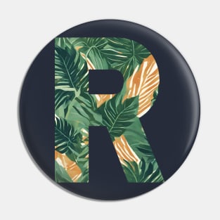 A pattern of vintage tropical leaves filling the letter R Pin