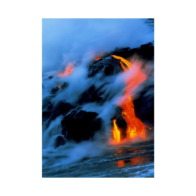 Molten pahoehoe lava flowing into the ocean (E390/0248) by SciencePhoto