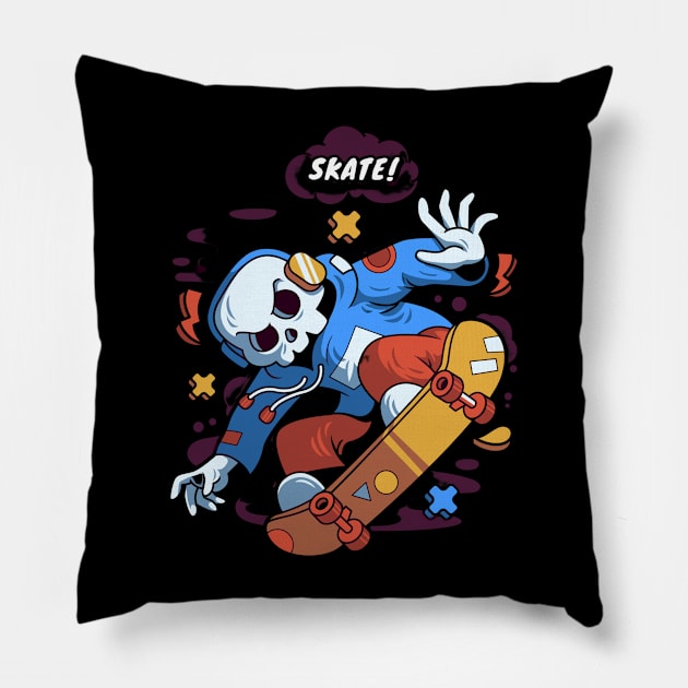 skater skull Pillow by snoddyshop