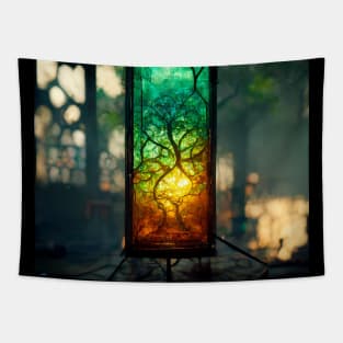 Green Stained Glass Forest Tapestry