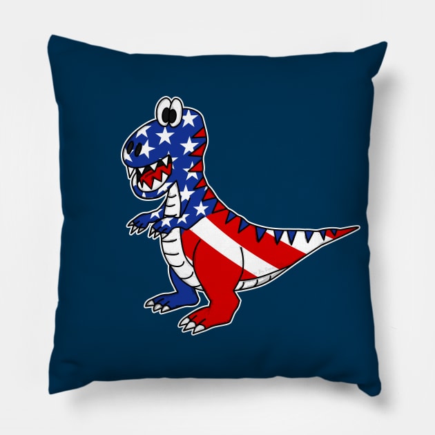 4th July Dinosaur American Flag T-Rex Funny Pillow by doodlerob