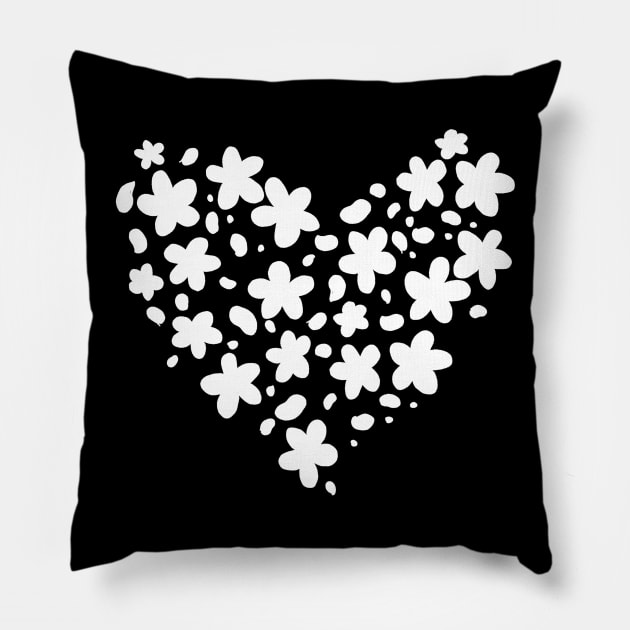 Cute white flower silhouette heart shaped Pillow by LG