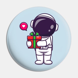 Cute Astronaut Holding Gift Box Cartoon Pin