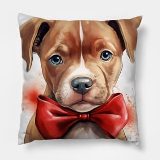 Cute Adorable Pittie Pit Bull Puppy Dog Wearing a Red Bow Tie Pillow