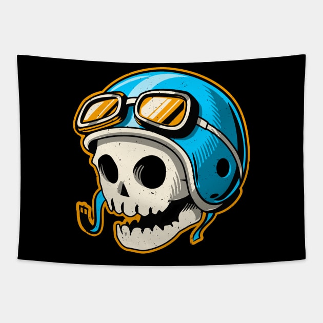 Skull in Motorcycle Helmet Tapestry by SLAG_Creative