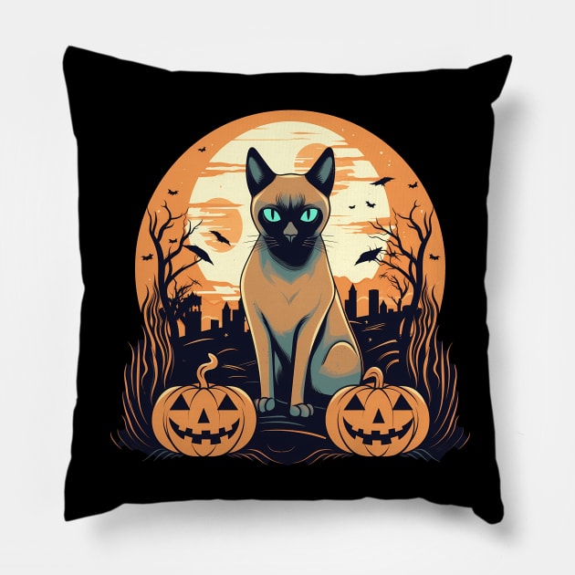 Tonkinese Cat Halloween, Cat Lover Pillow by dukito