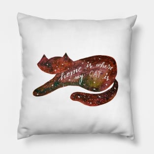 Watercolor galaxy cat - orange Pillow